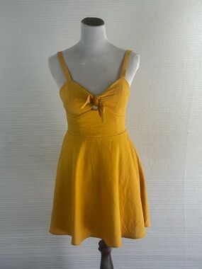 Speechless Mustard Yellow Tie Front Fit & Flare Mini Dress Casual Chic